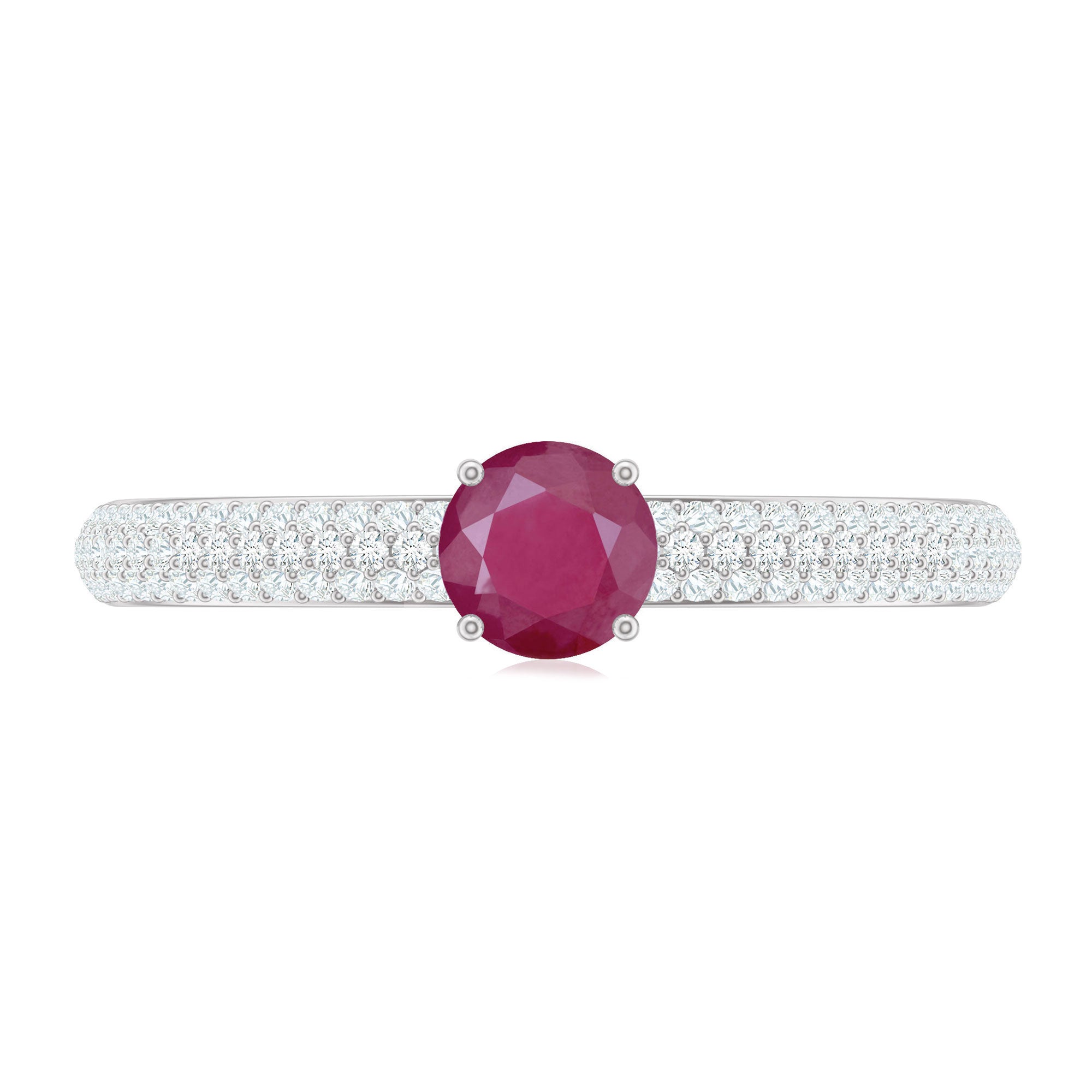 Natural Ruby Solitaire Ring with Diamond Side Stones