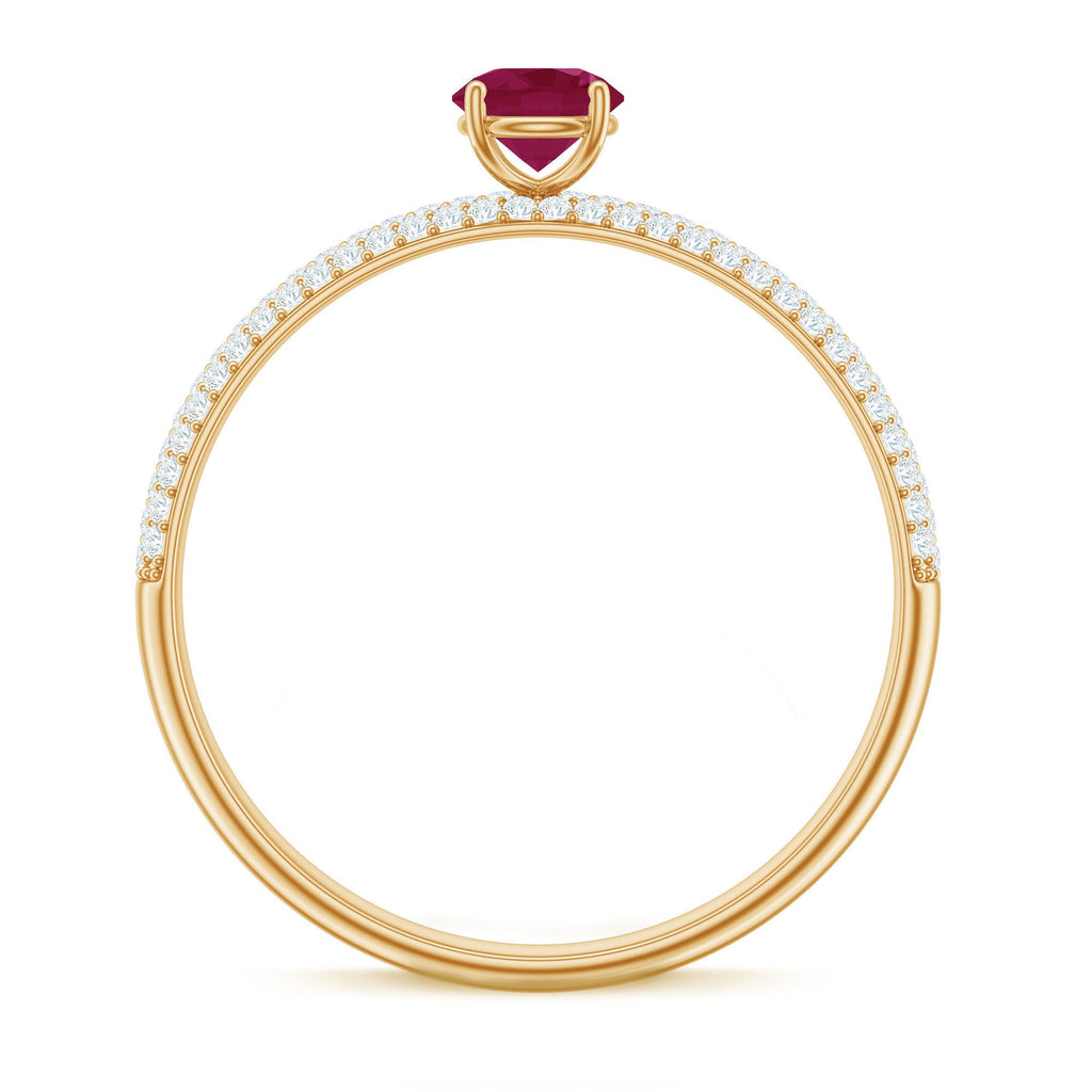 Natural Ruby Solitaire Ring with Diamond Side Stones