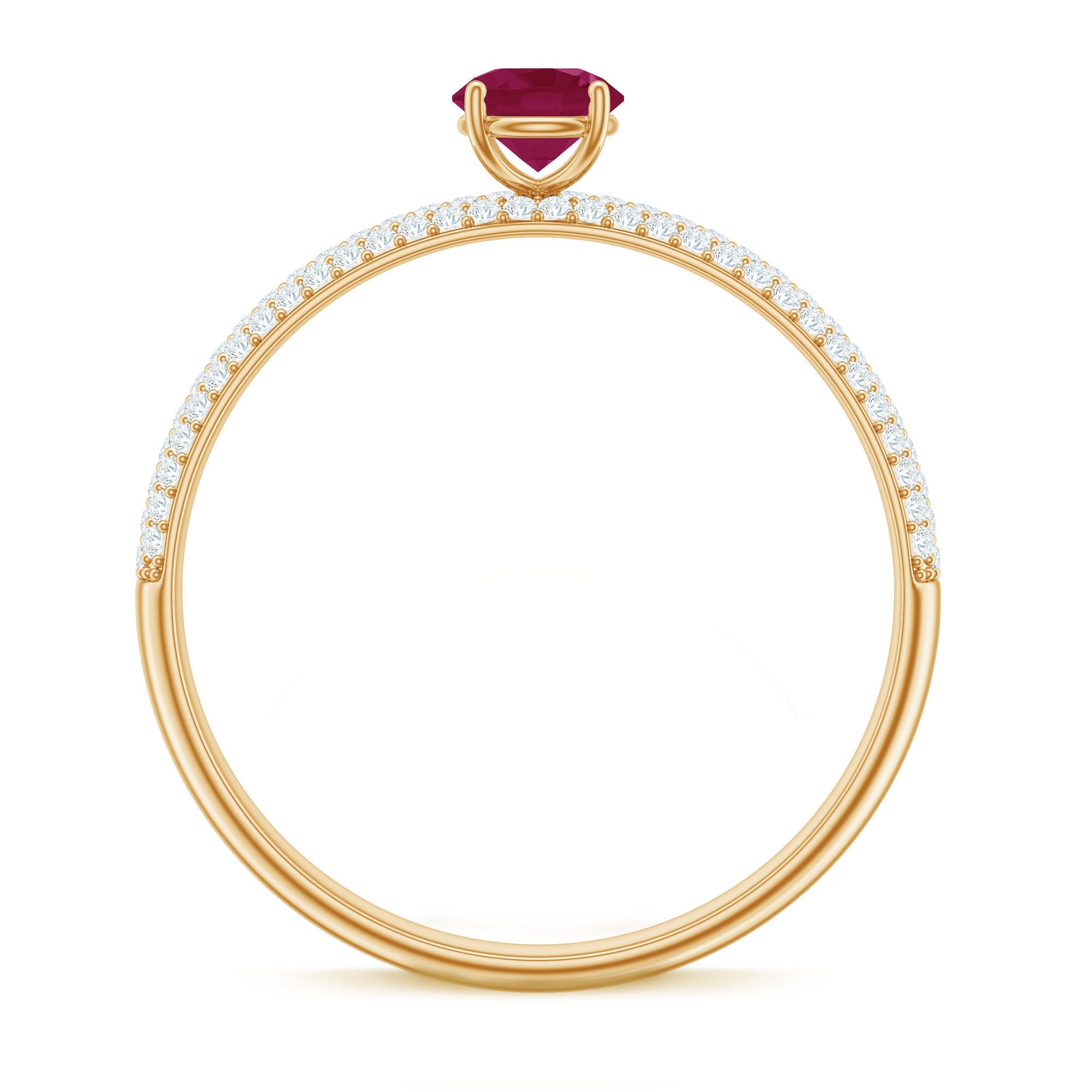 Natural Ruby Solitaire Ring with Diamond Side Stones