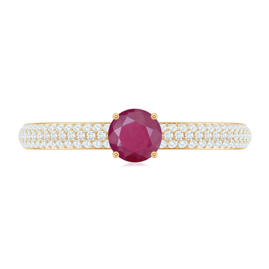 Natural Ruby Solitaire Ring with Diamond Side Stones