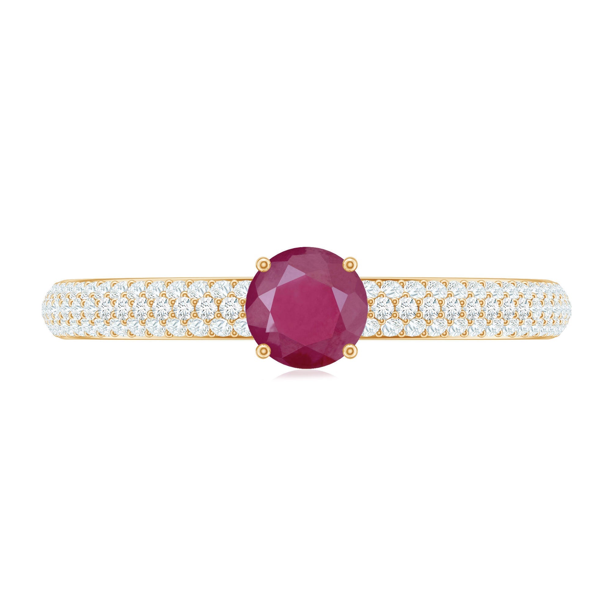 Natural Ruby Solitaire Ring with Diamond Side Stones