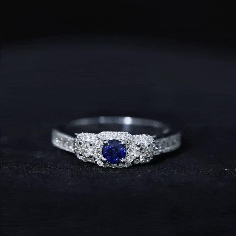 1 CT Vintage Inspired Blue Sapphire Engagement Ring with Diamond