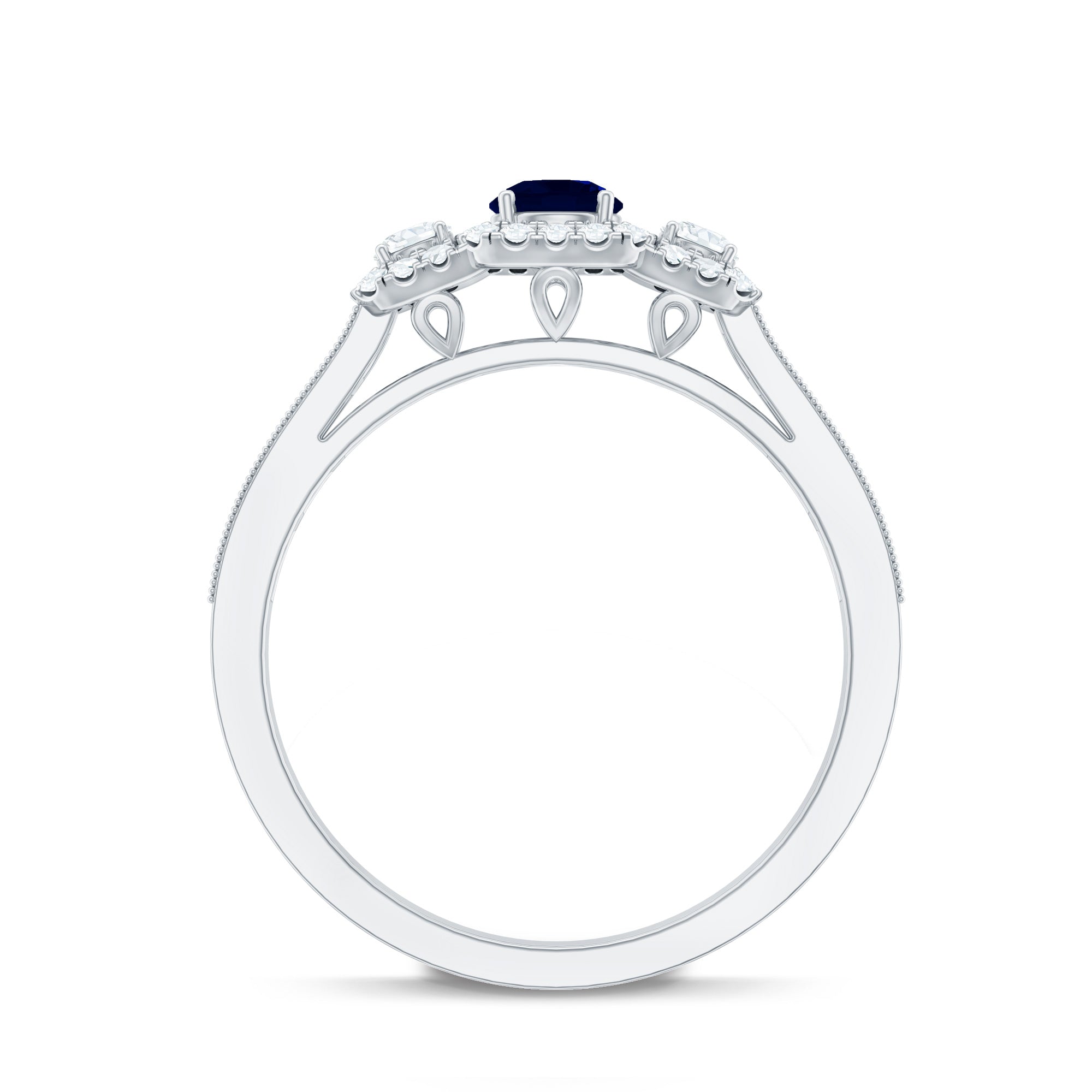1 CT Vintage Inspired Blue Sapphire Engagement Ring with Diamond