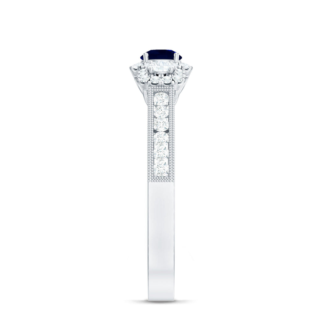 1 CT Vintage Inspired Blue Sapphire Engagement Ring with Diamond