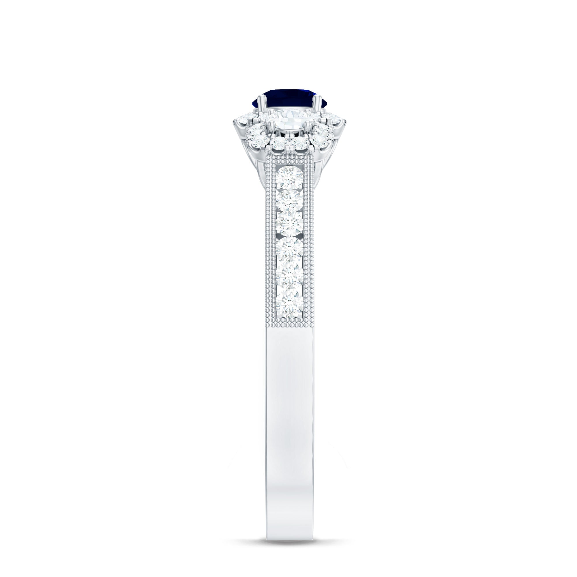 1 CT Vintage Inspired Blue Sapphire Engagement Ring with Diamond