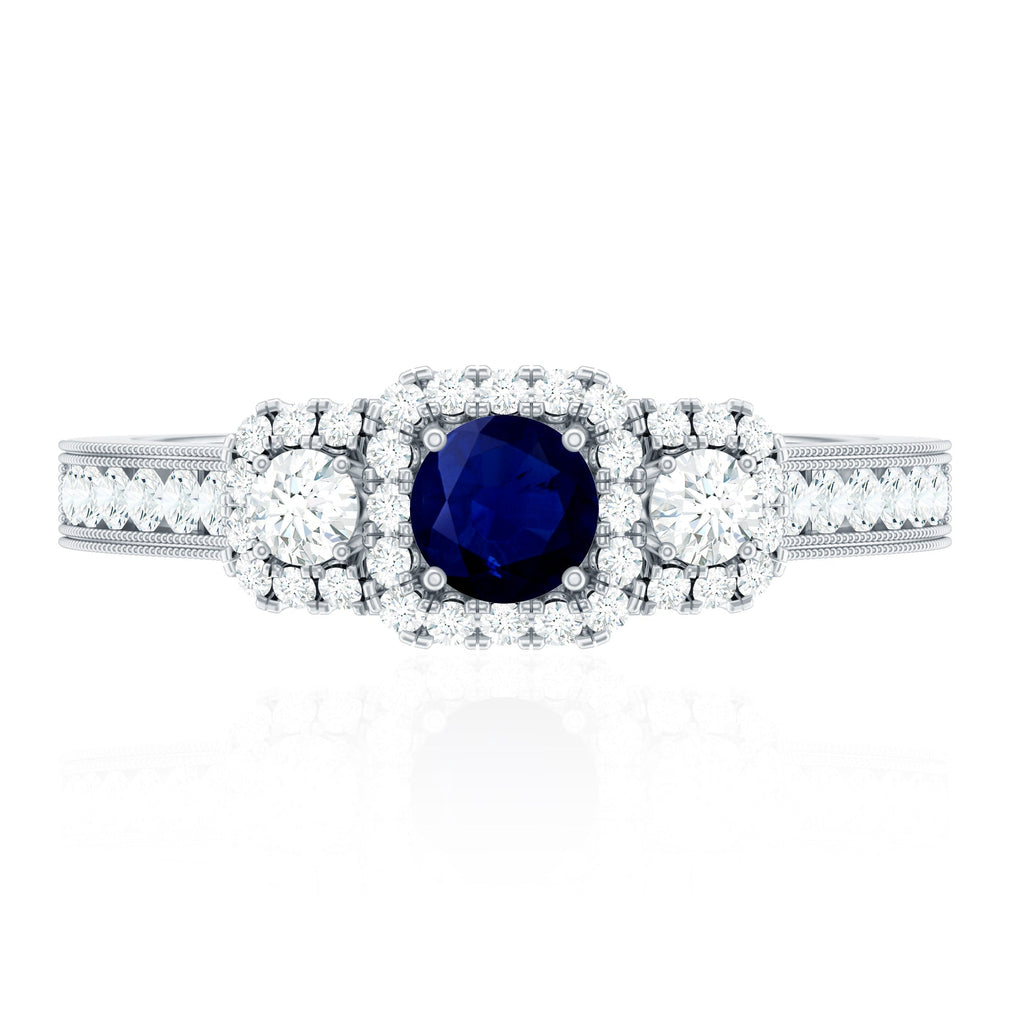 1 CT Vintage Inspired Blue Sapphire Engagement Ring with Diamond