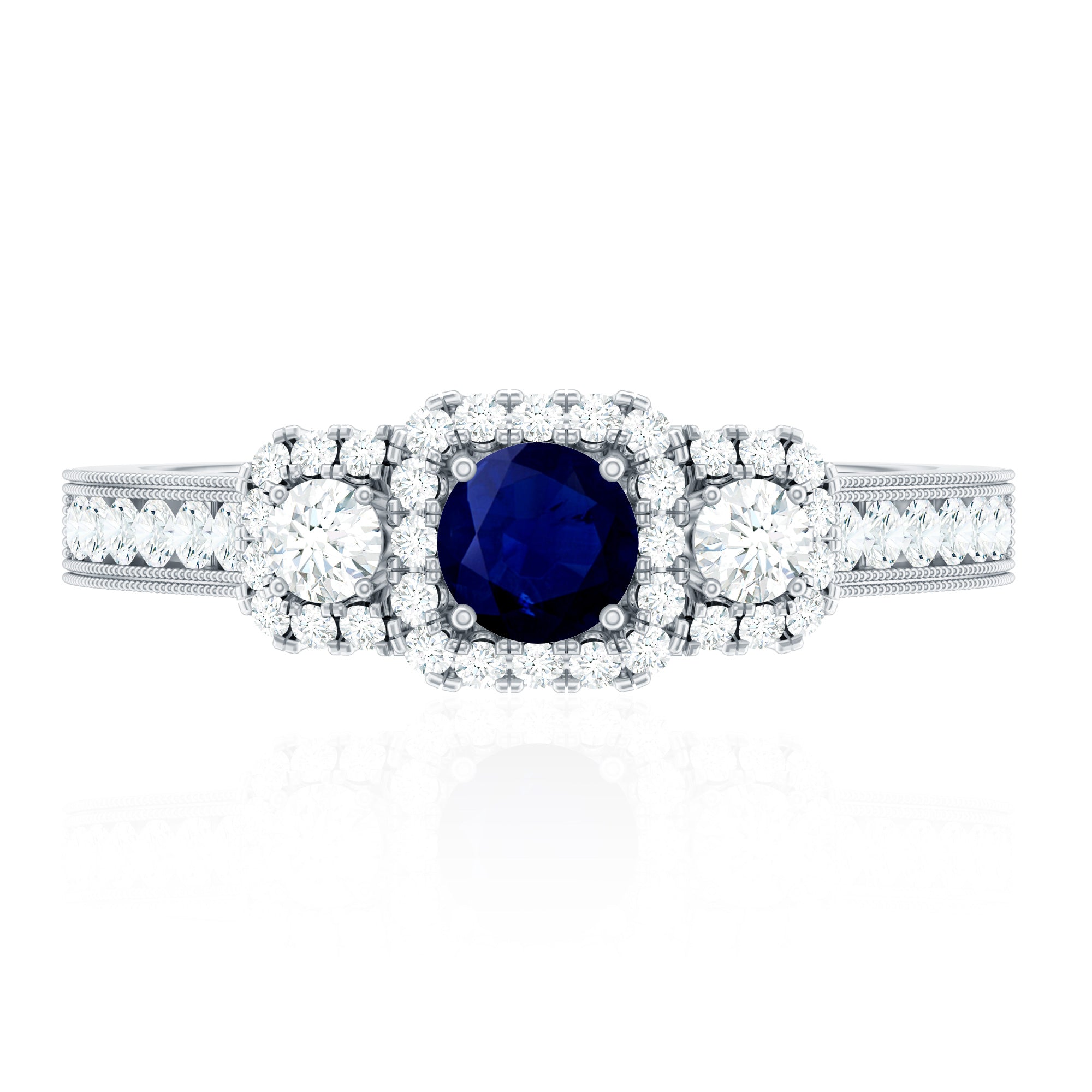 1 CT Vintage Inspired Blue Sapphire Engagement Ring with Diamond