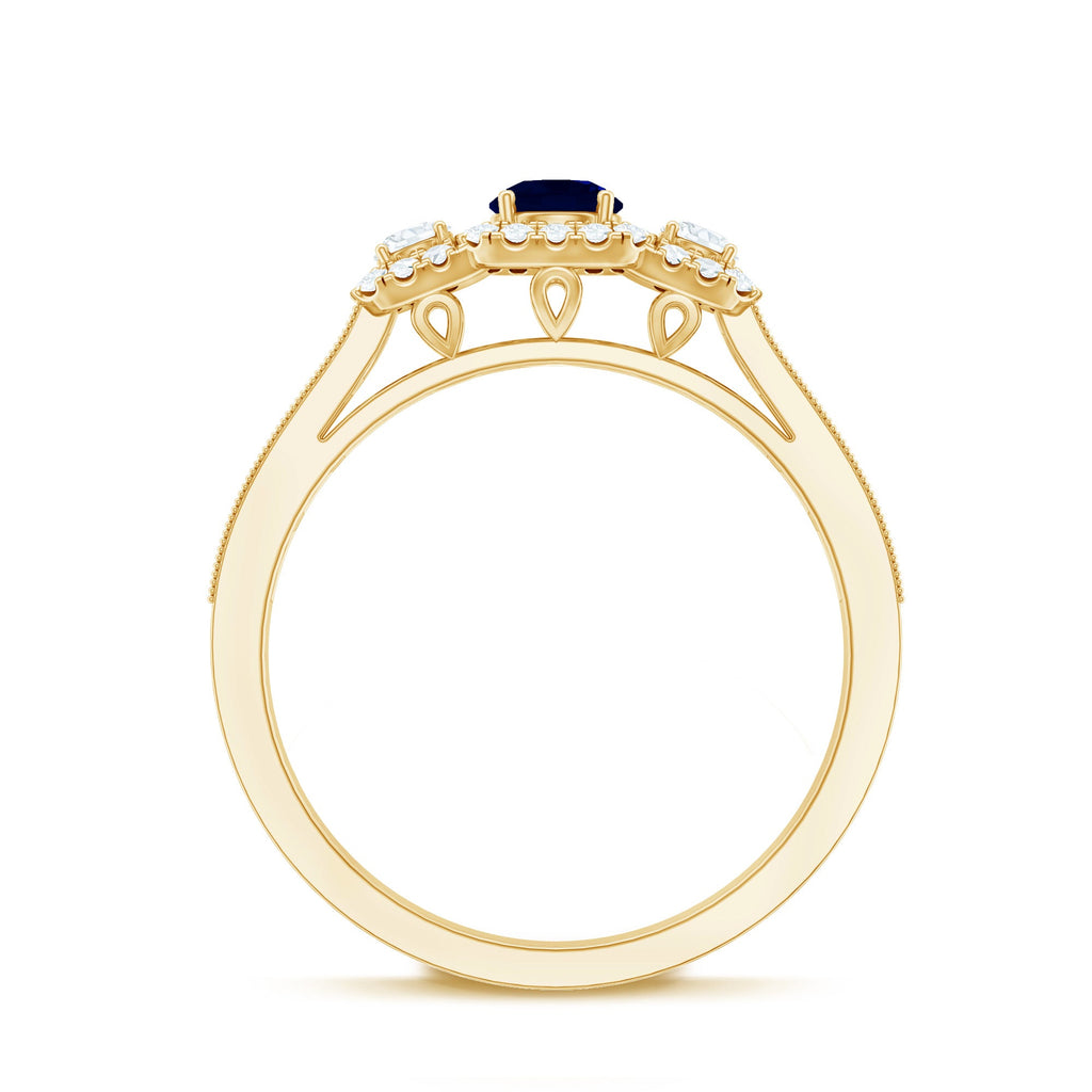 1 CT Vintage Inspired Blue Sapphire Engagement Ring with Diamond