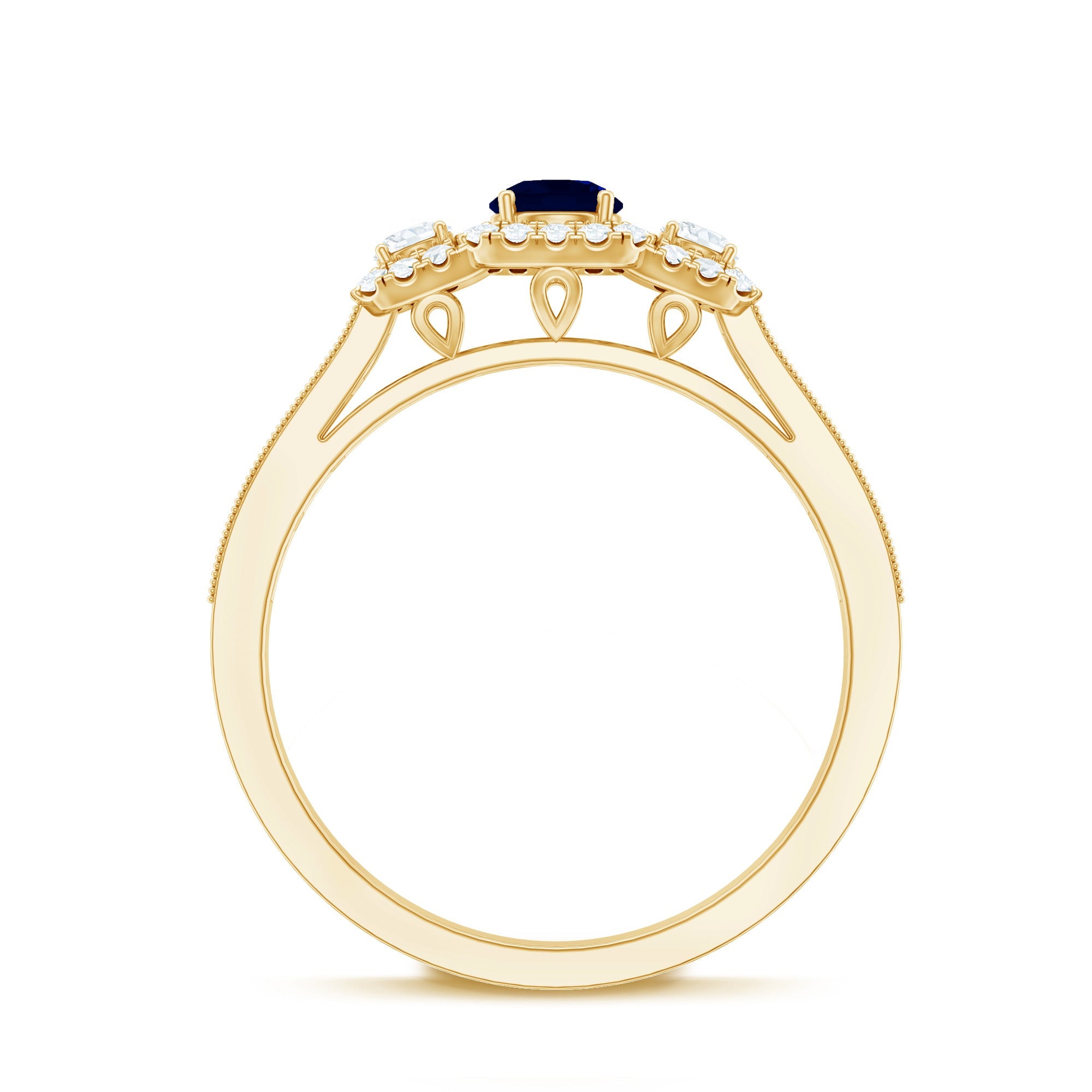1 CT Vintage Inspired Blue Sapphire Engagement Ring with Diamond