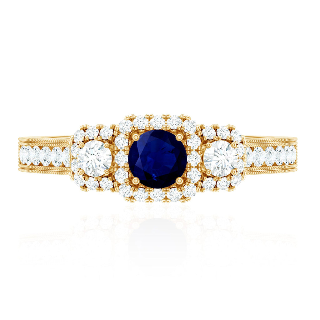 1 CT Vintage Inspired Blue Sapphire Engagement Ring with Diamond