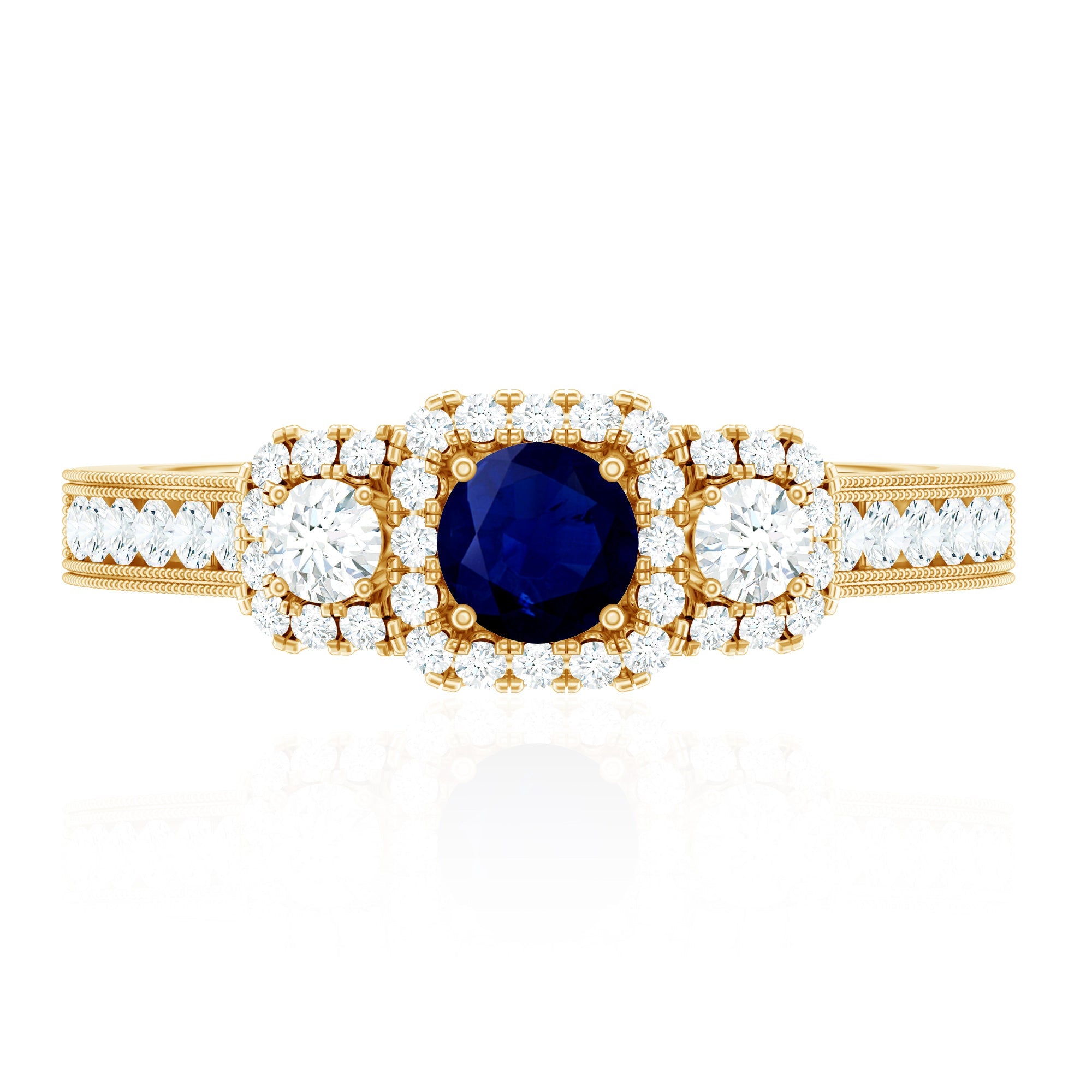 1 CT Vintage Inspired Blue Sapphire Engagement Ring with Diamond