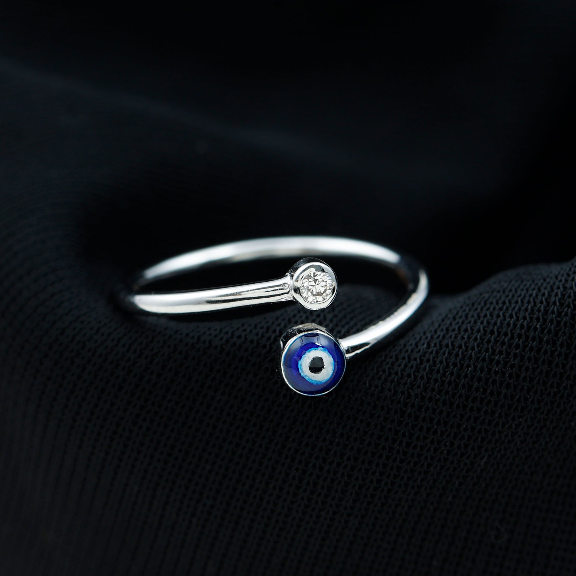 Bezel Set Moissanite and Enameled Evil Eye Ring