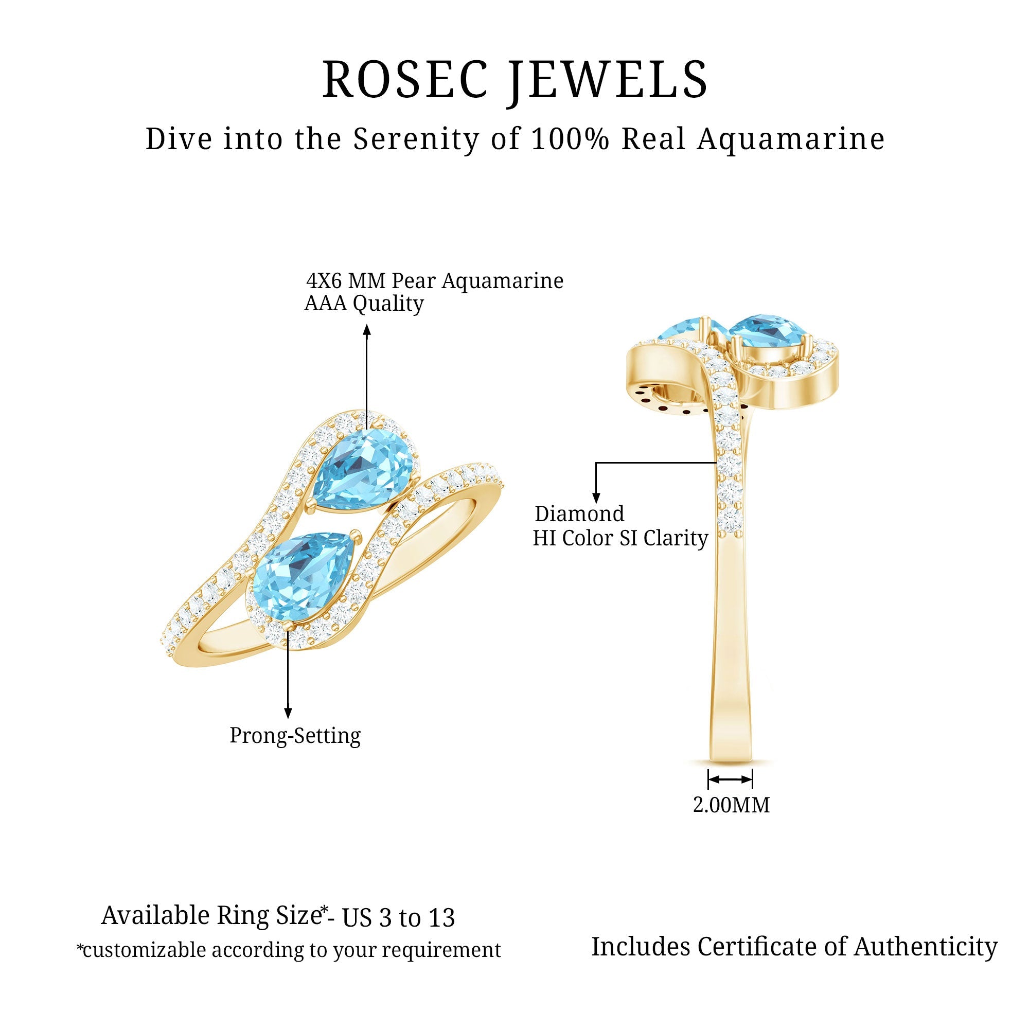 0.7 Carat Aquamarine Two Stone Engagement Ring with Diamond