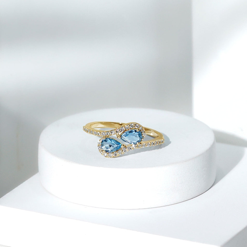 0.7 Carat Aquamarine Two Stone Engagement Ring with Diamond