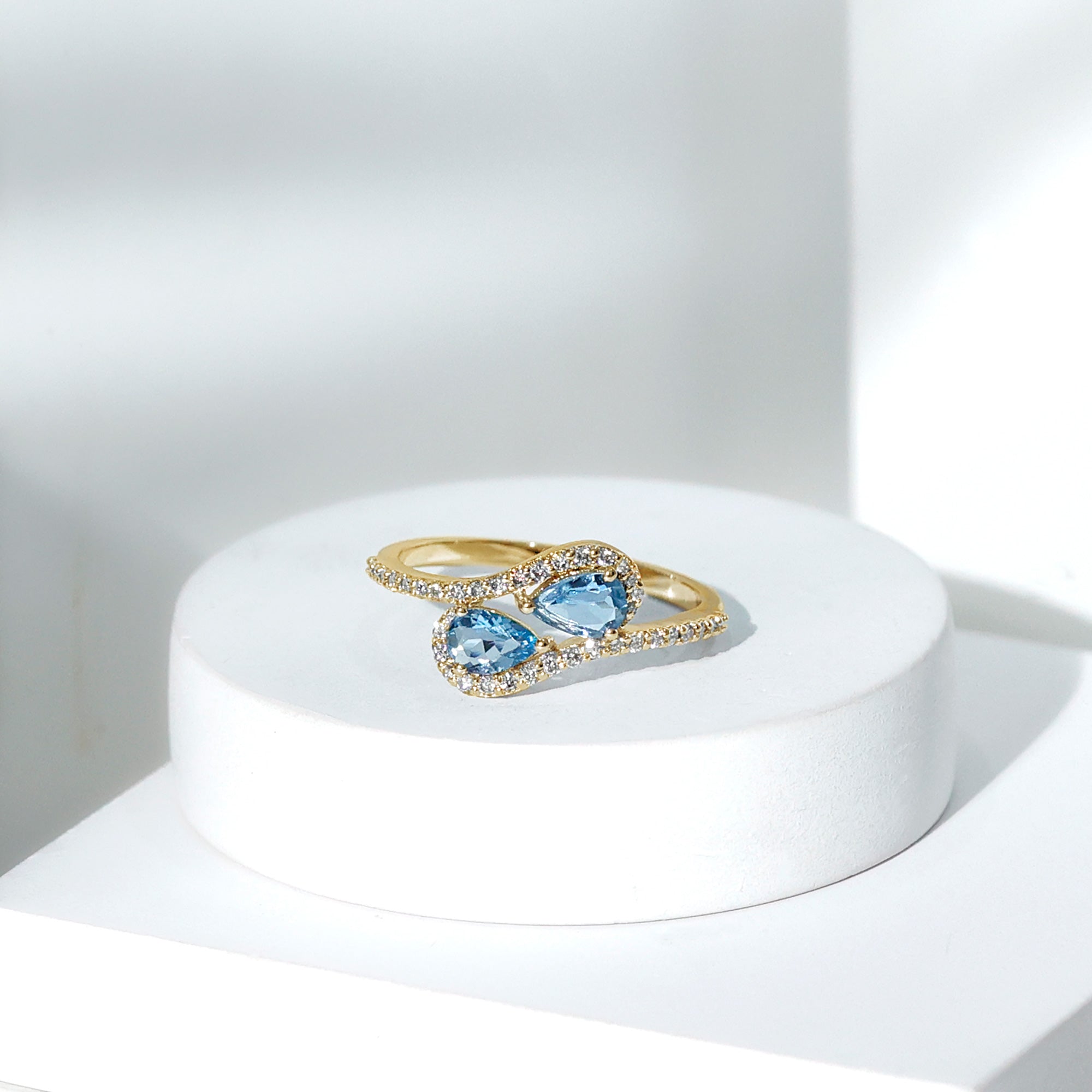 0.7 Carat Aquamarine Two Stone Engagement Ring with Diamond
