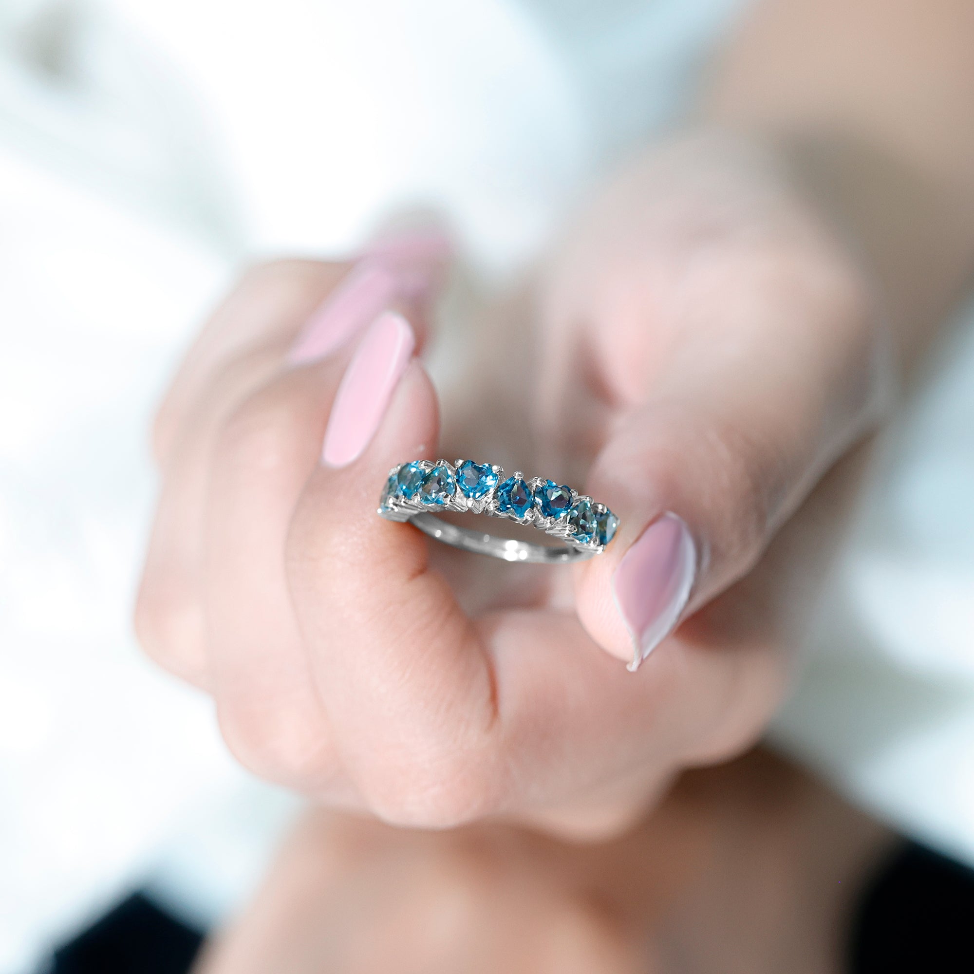 Brilliant Cut Heart London Blue Topaz Half Eternity Band