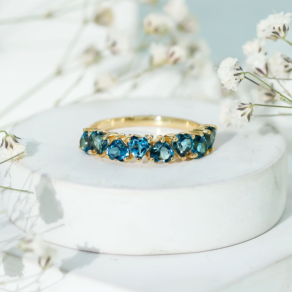 Brilliant Cut Heart London Blue Topaz Half Eternity Band