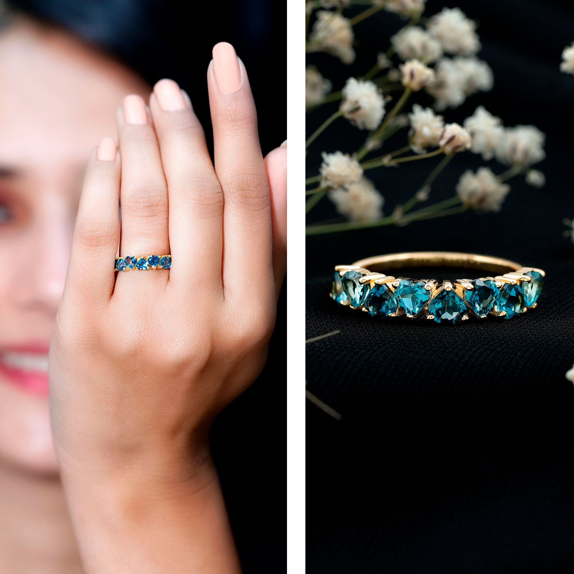 Brilliant Cut Heart London Blue Topaz Half Eternity Band