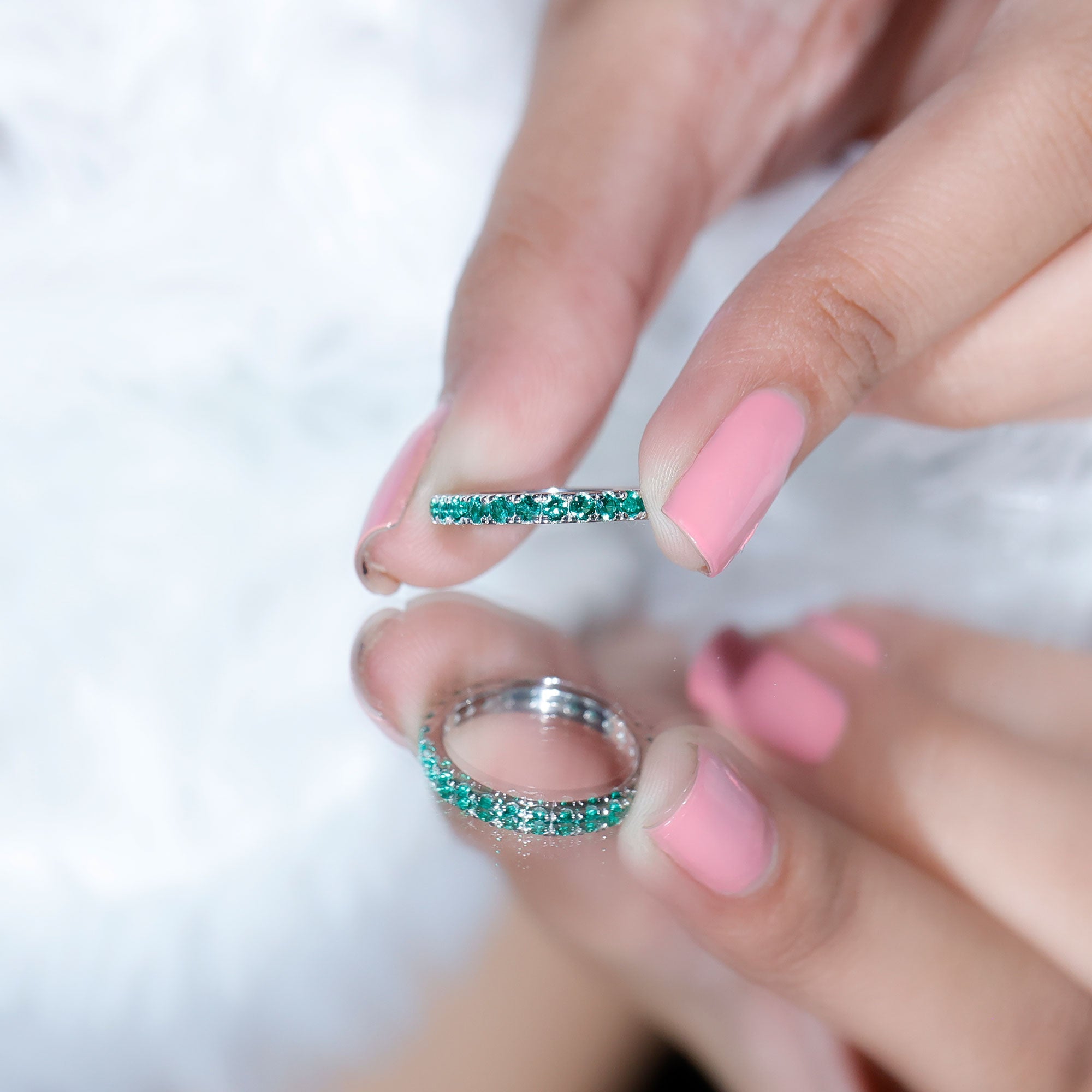French Pave Set Lab Emerald Stackable Eternity Ring