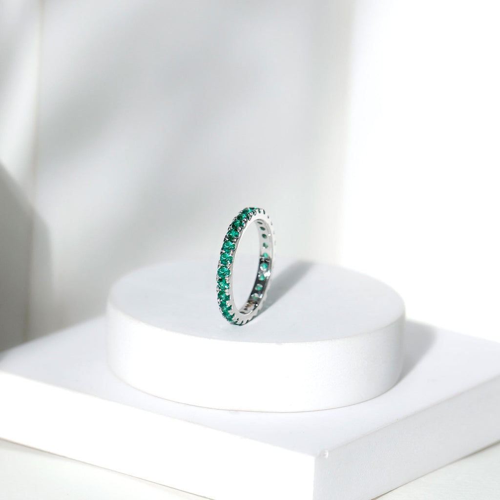 French Pave Set Lab Emerald Stackable Eternity Ring