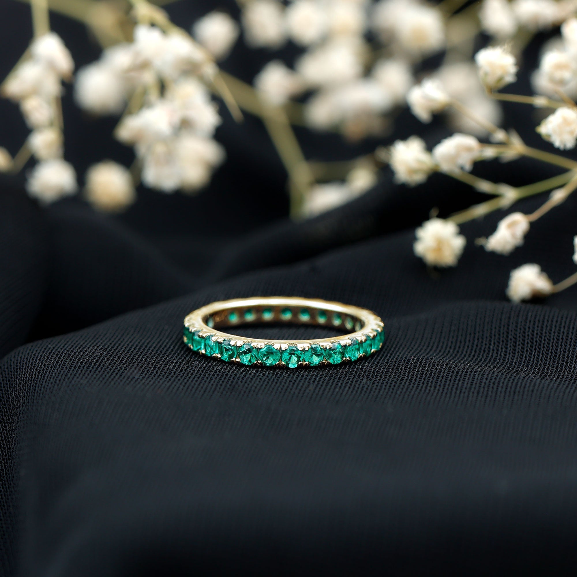 French Pave Set Lab Emerald Stackable Eternity Ring