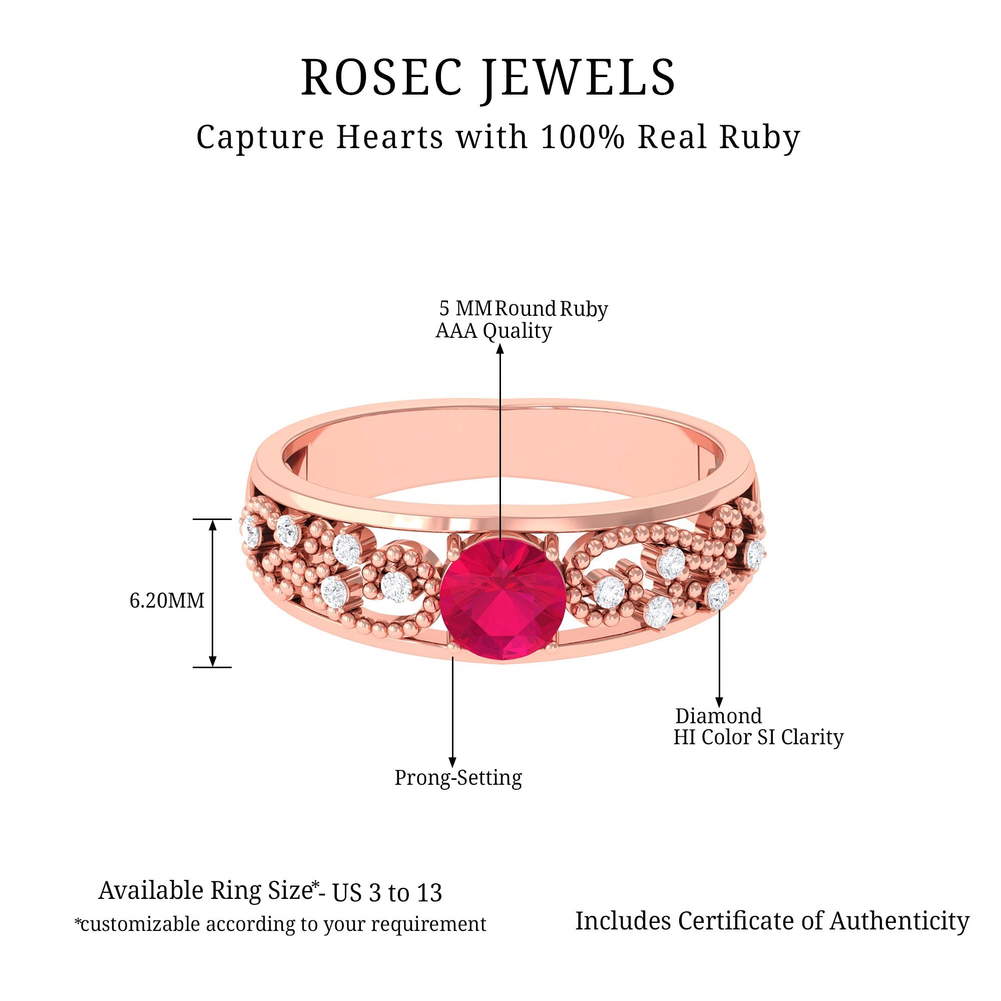 0.75 CT Ruby Antique Engagement Ring with Diamond