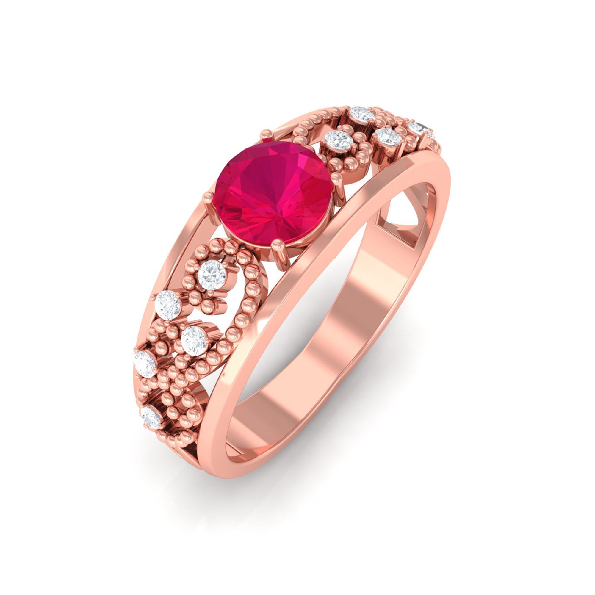 0.75 CT Ruby Antique Engagement Ring with Diamond