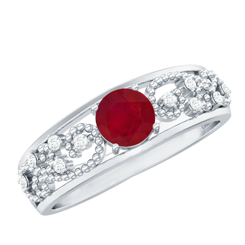 0.75 CT Ruby Antique Engagement Ring with Diamond