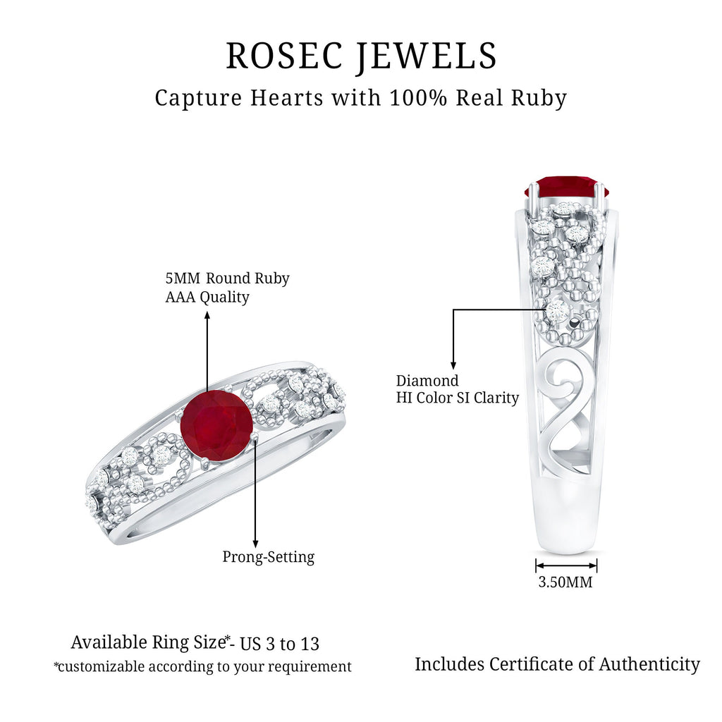0.75 CT Ruby Antique Engagement Ring with Diamond