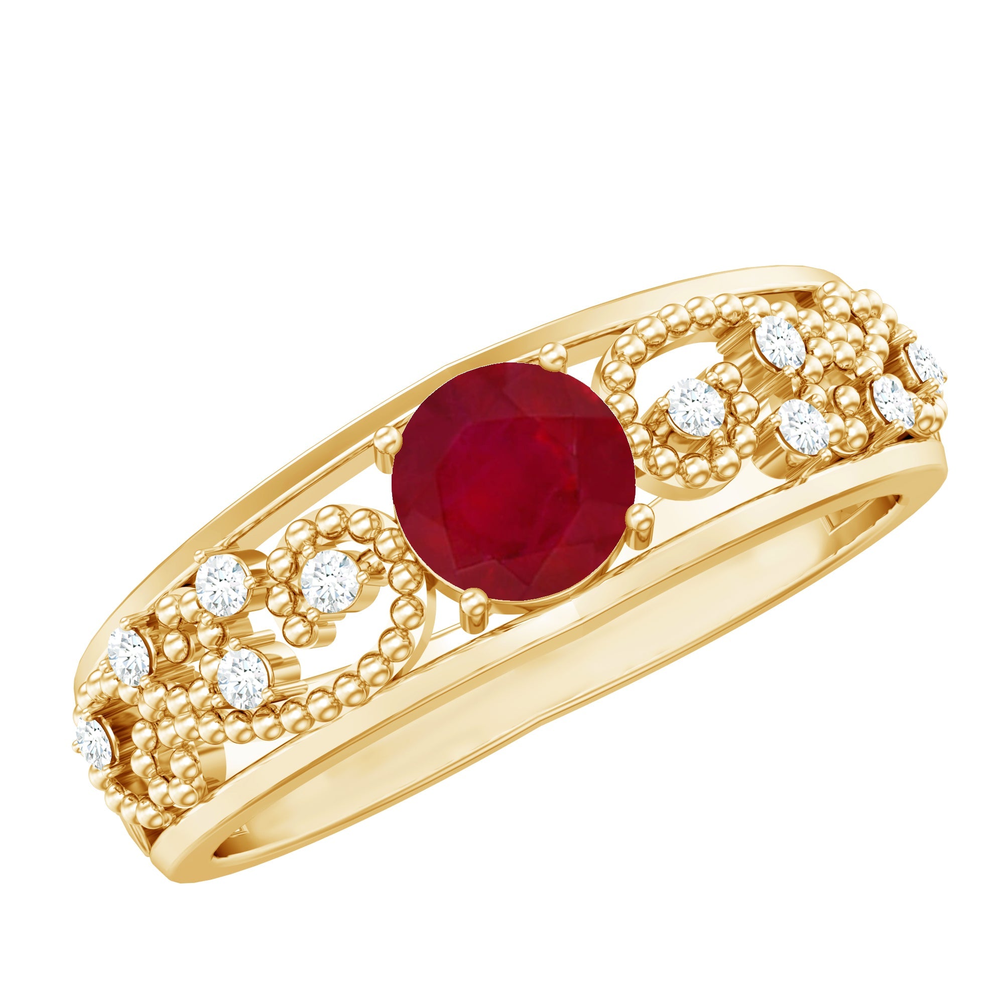 0.75 CT Ruby Antique Engagement Ring with Diamond
