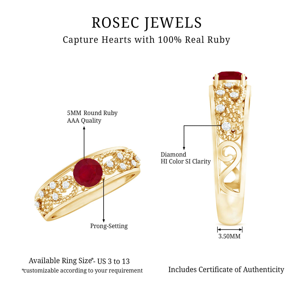 0.75 CT Ruby Antique Engagement Ring with Diamond