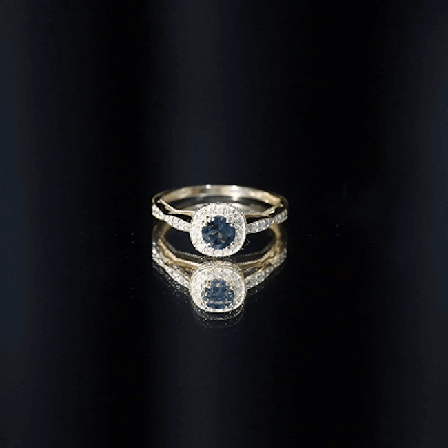 5mm London Blue topaz Vintage Inspired Ring with Diamond Halo