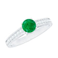 Genuine 5mm Emerald Solitaire Engagement Ring with Diamond Side Stones