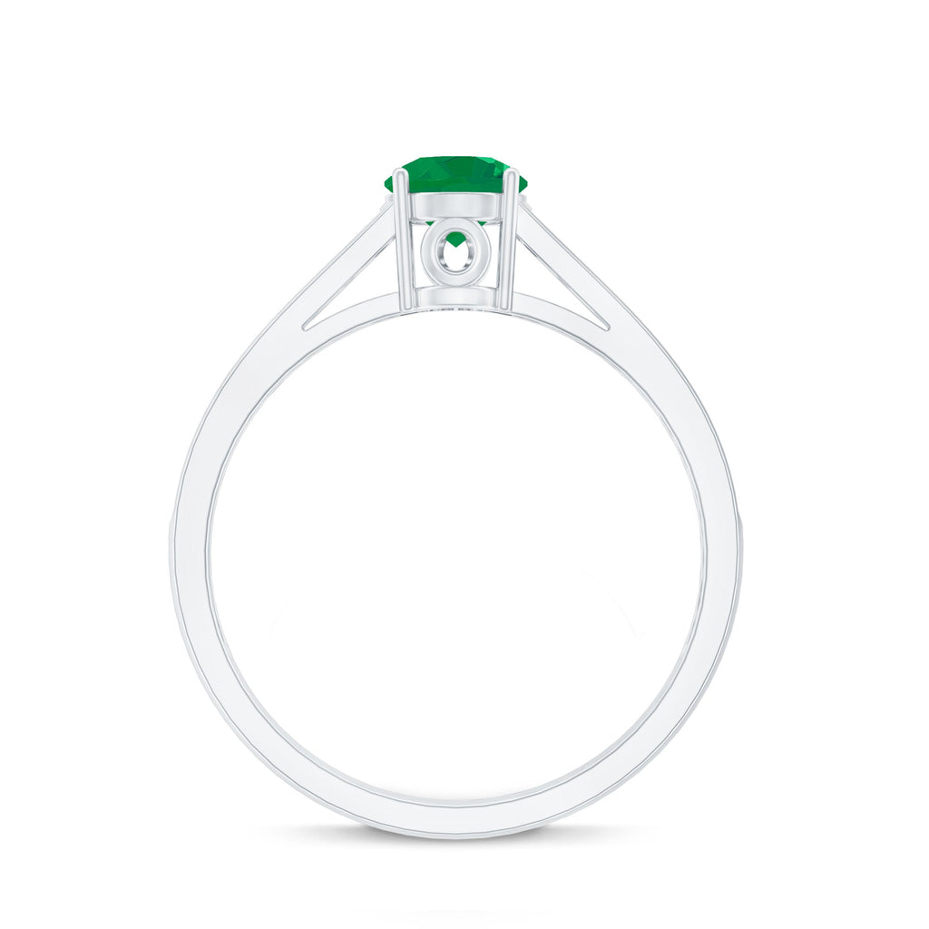 Genuine 5mm Emerald Solitaire Engagement Ring with Diamond Side Stones
