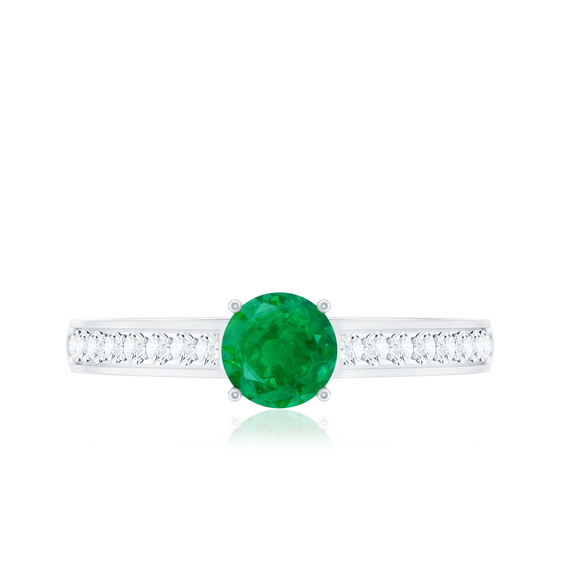 Genuine 5mm Emerald Solitaire Engagement Ring with Diamond Side Stones