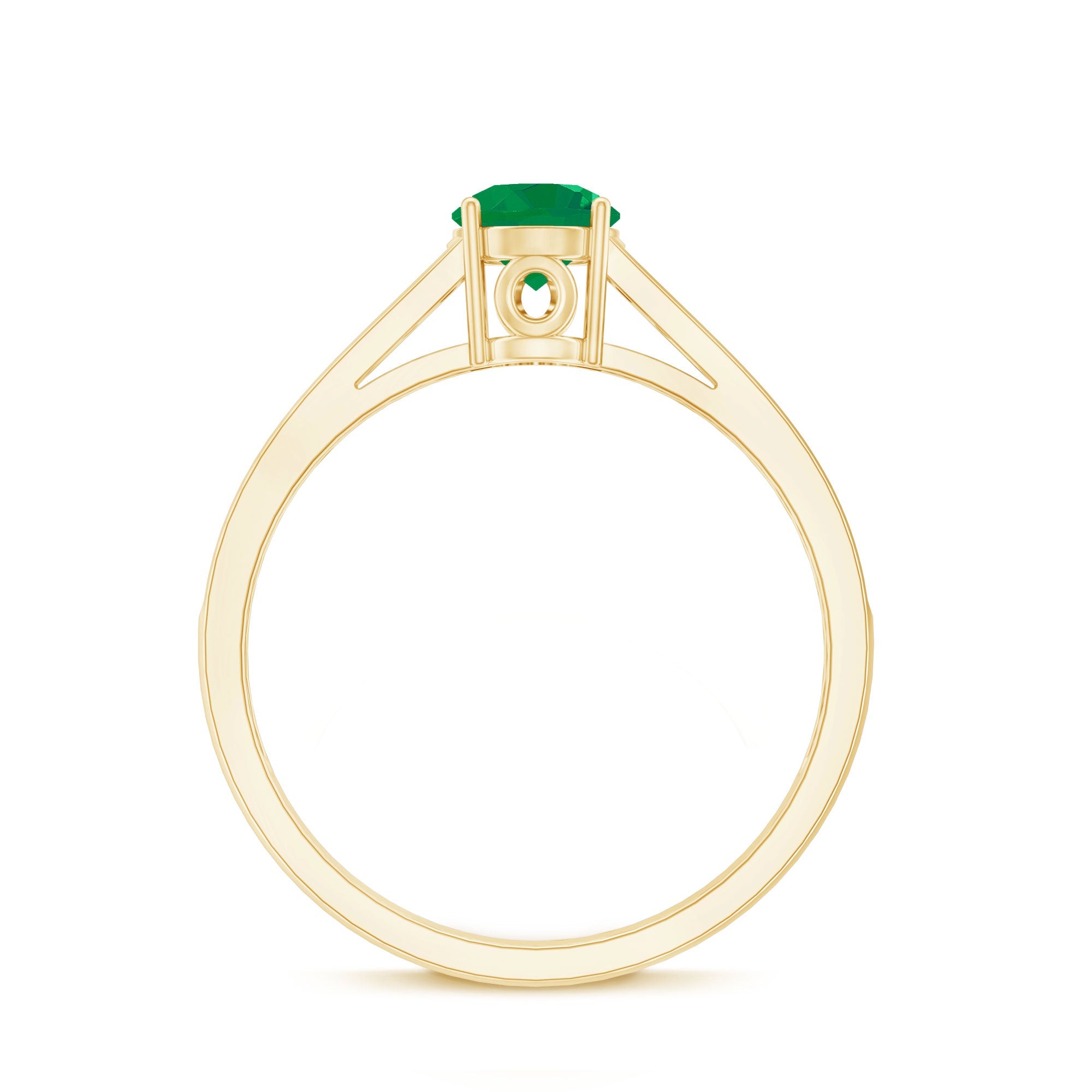 Genuine 5mm Emerald Solitaire Engagement Ring with Diamond Side Stones