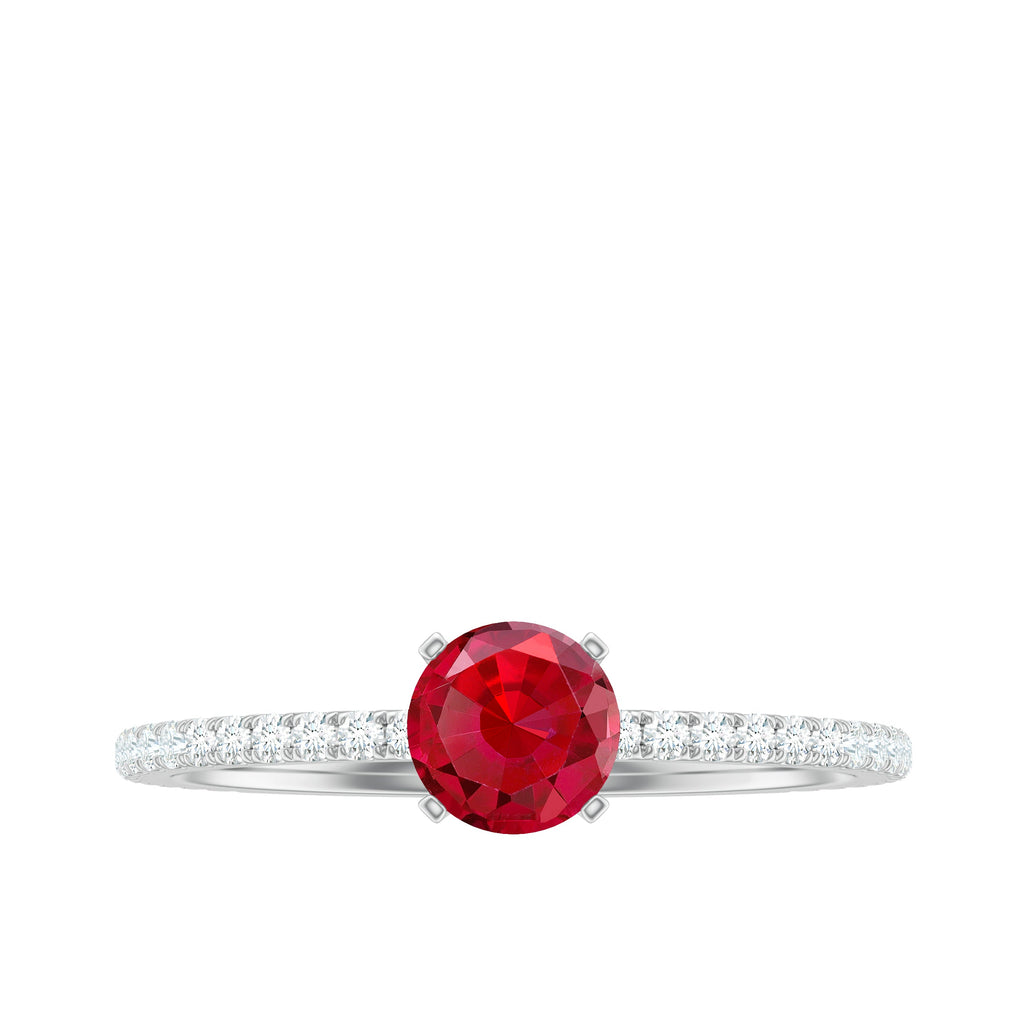Round Cut Lab Grown Ruby Engagement Ring with Diamond