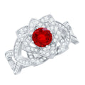 1.25 CT Created Ruby and Moissanite Flower Engagement Ring