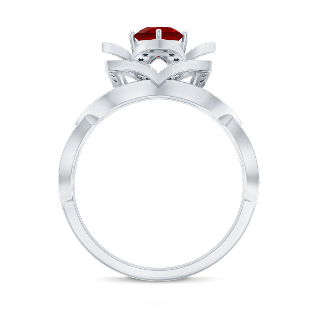 1.25 CT Created Ruby and Moissanite Flower Engagement Ring
