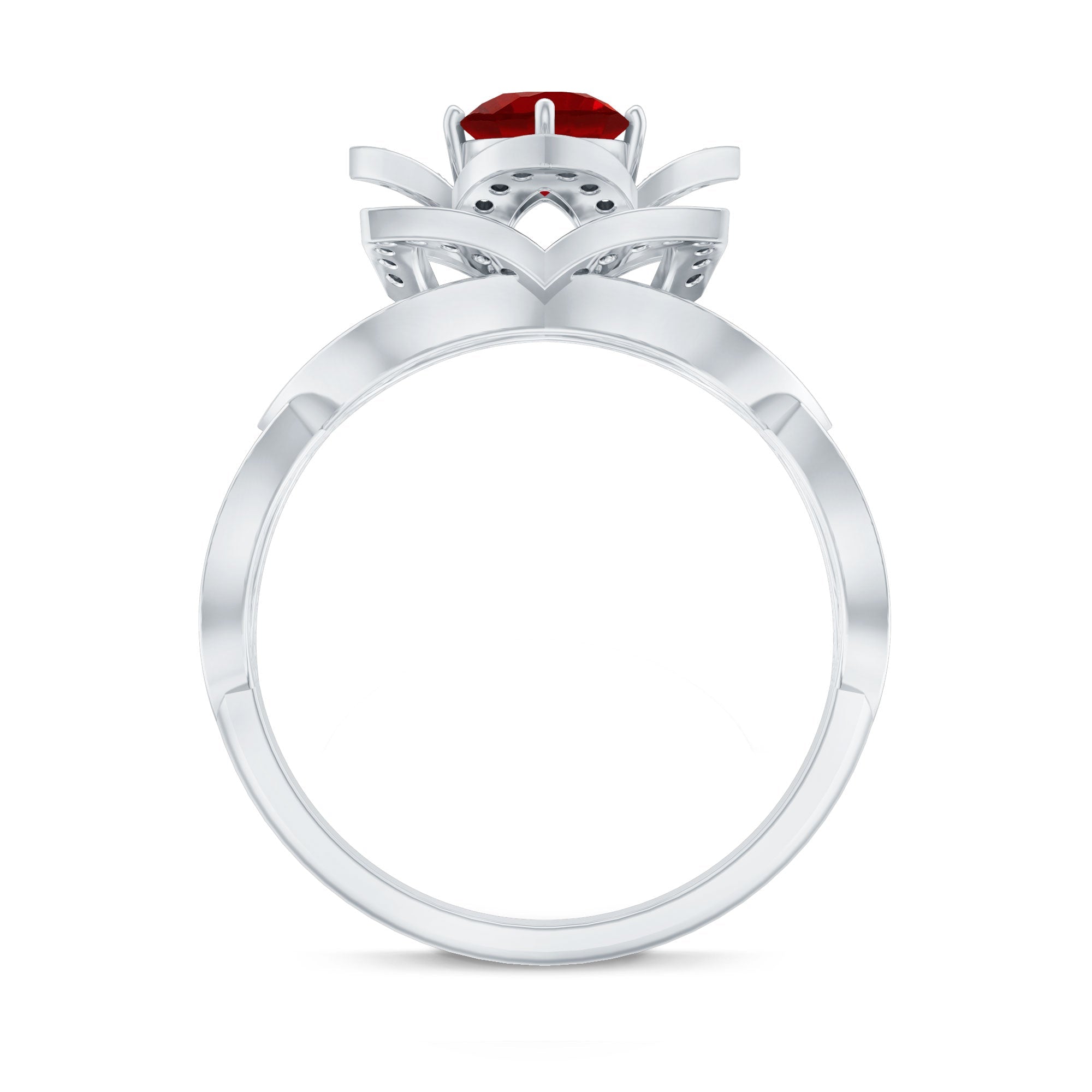 1.25 CT Created Ruby and Moissanite Flower Engagement Ring