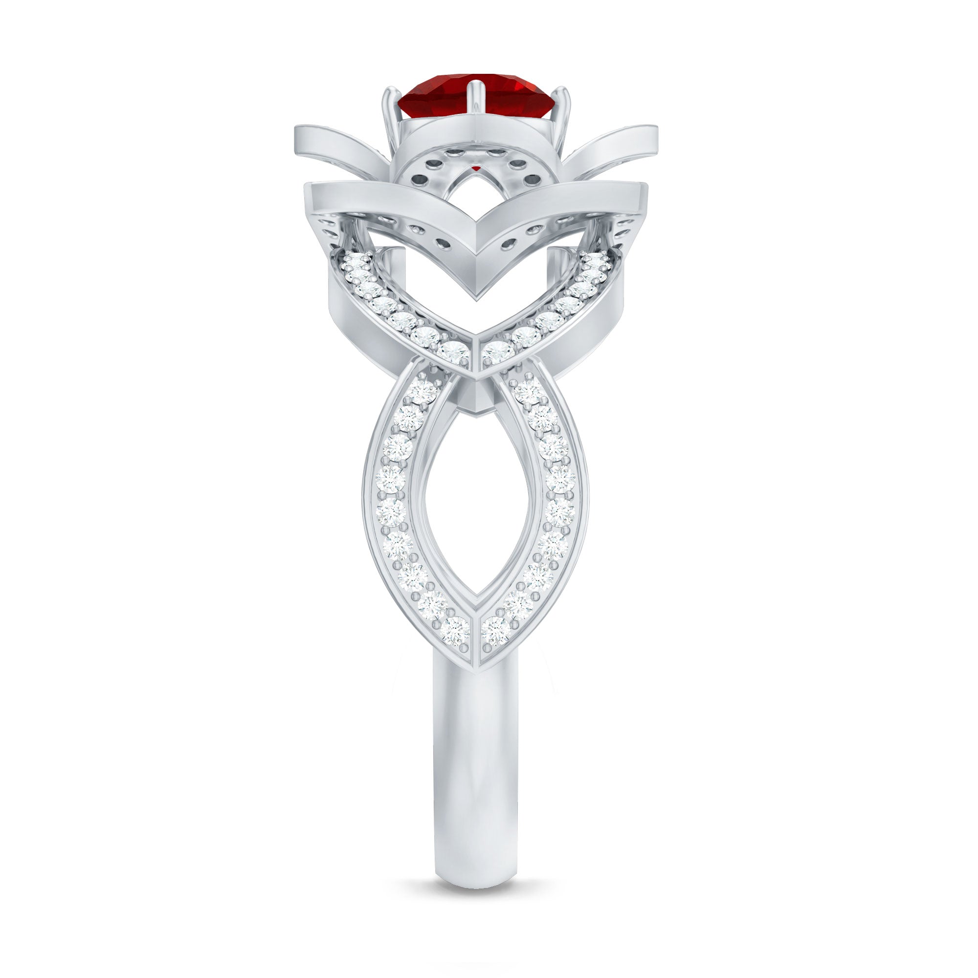 1.25 CT Created Ruby and Moissanite Flower Engagement Ring