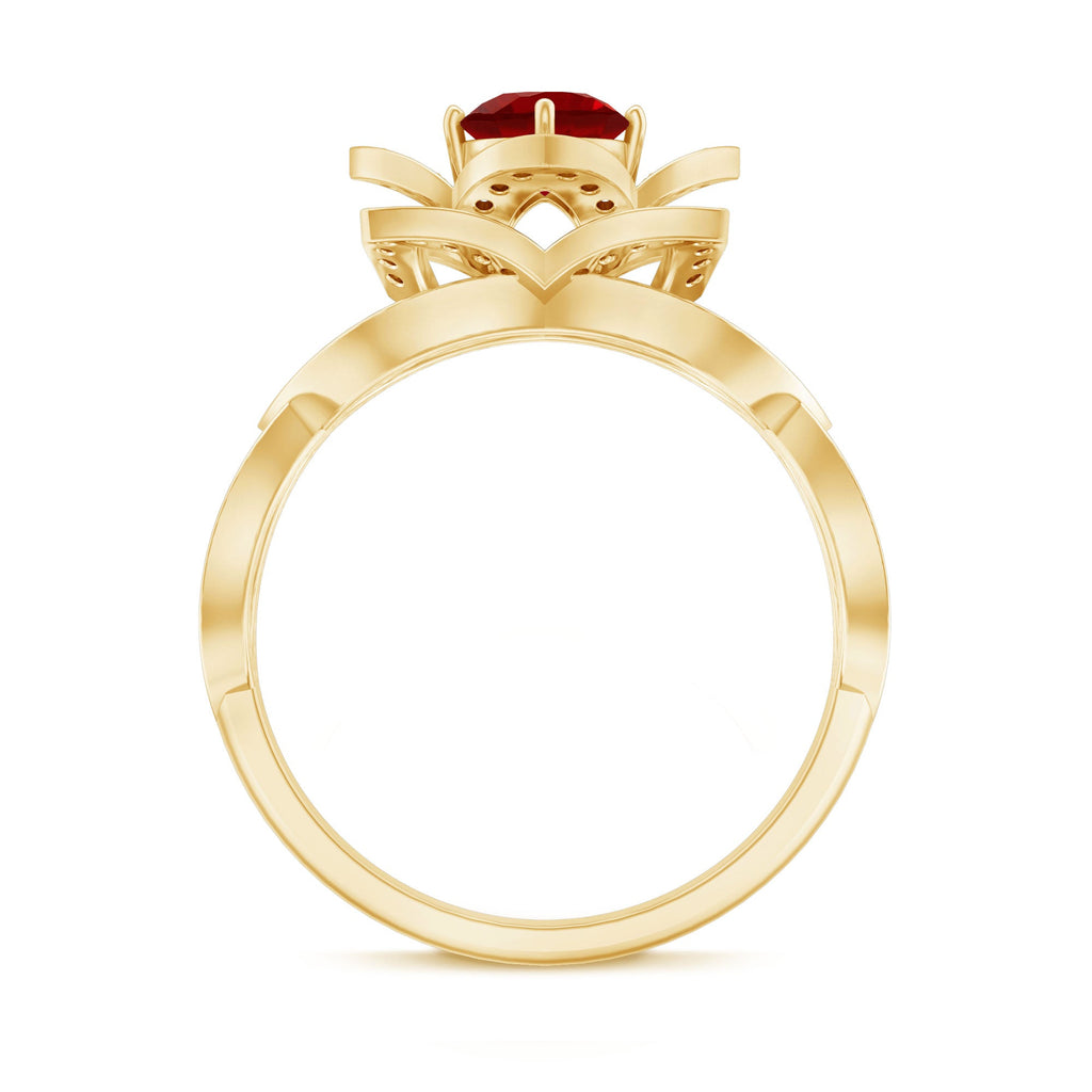 1.25 CT Created Ruby and Moissanite Flower Engagement Ring