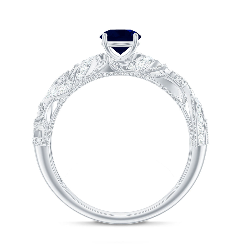 1.25 CT Vintage Style Blue Sapphire Engagement Ring with Diamond