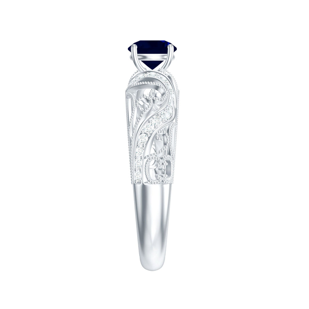 1.25 CT Vintage Style Blue Sapphire Engagement Ring with Diamond