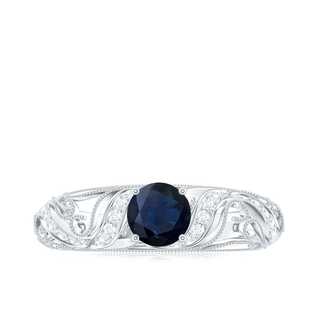 1.25 CT Vintage Style Blue Sapphire Engagement Ring with Diamond