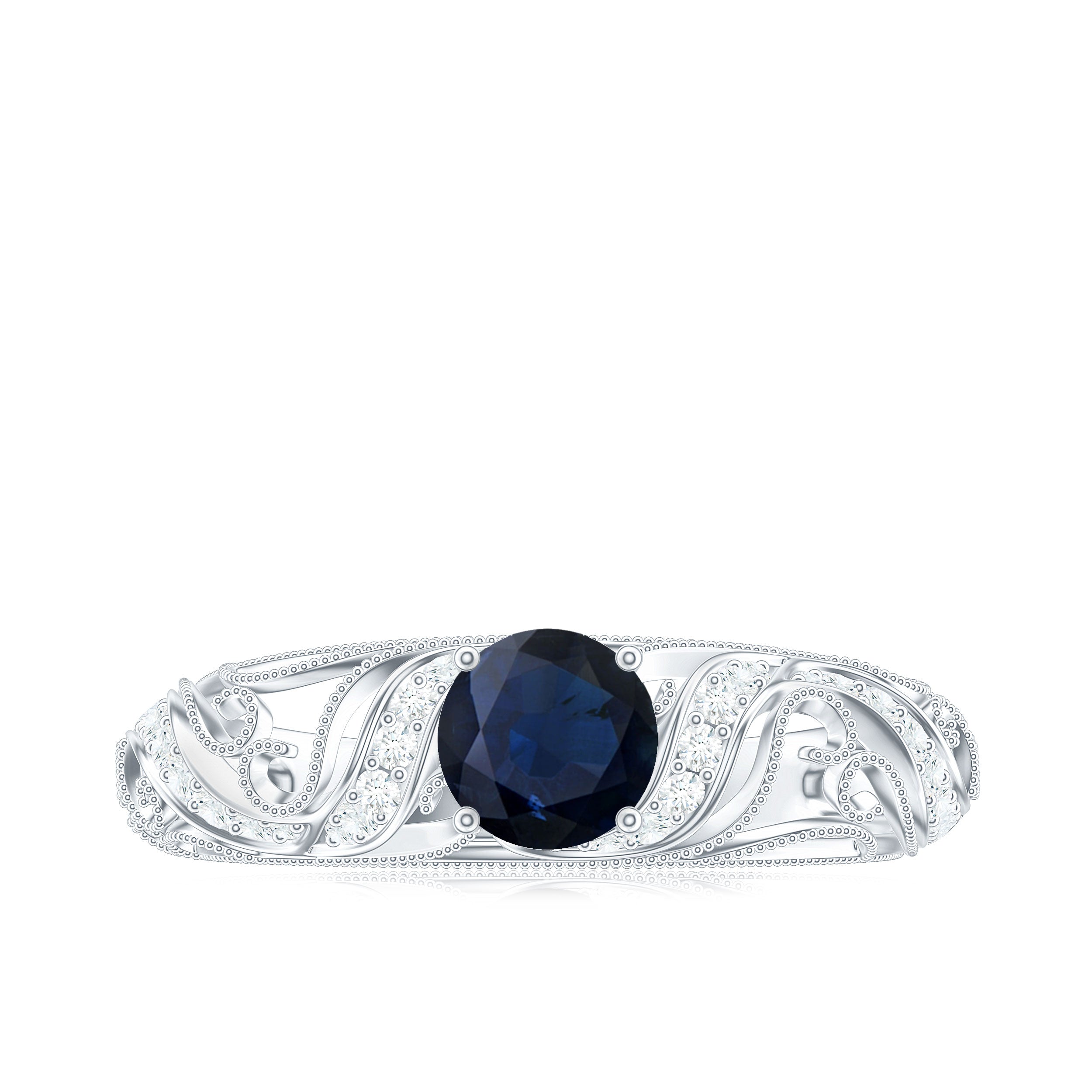 1.25 CT Vintage Style Blue Sapphire Engagement Ring with Diamond