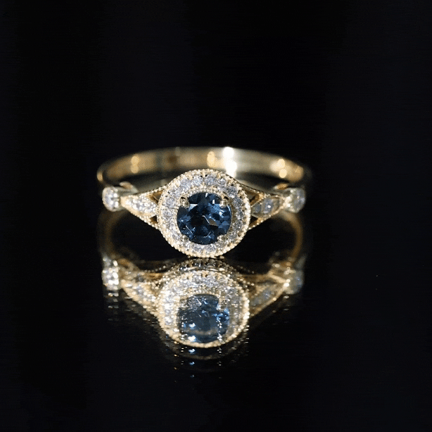 5mm London Blue Topaz Antique Engagement Ring with Diamond Halo