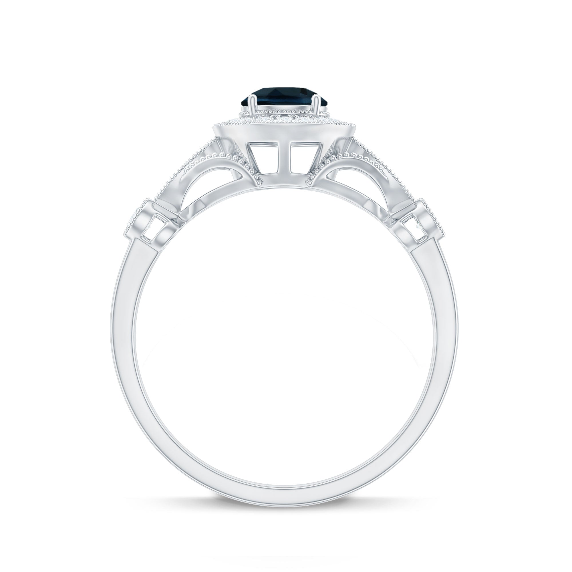 5mm London Blue Topaz Antique Engagement Ring with Diamond Halo