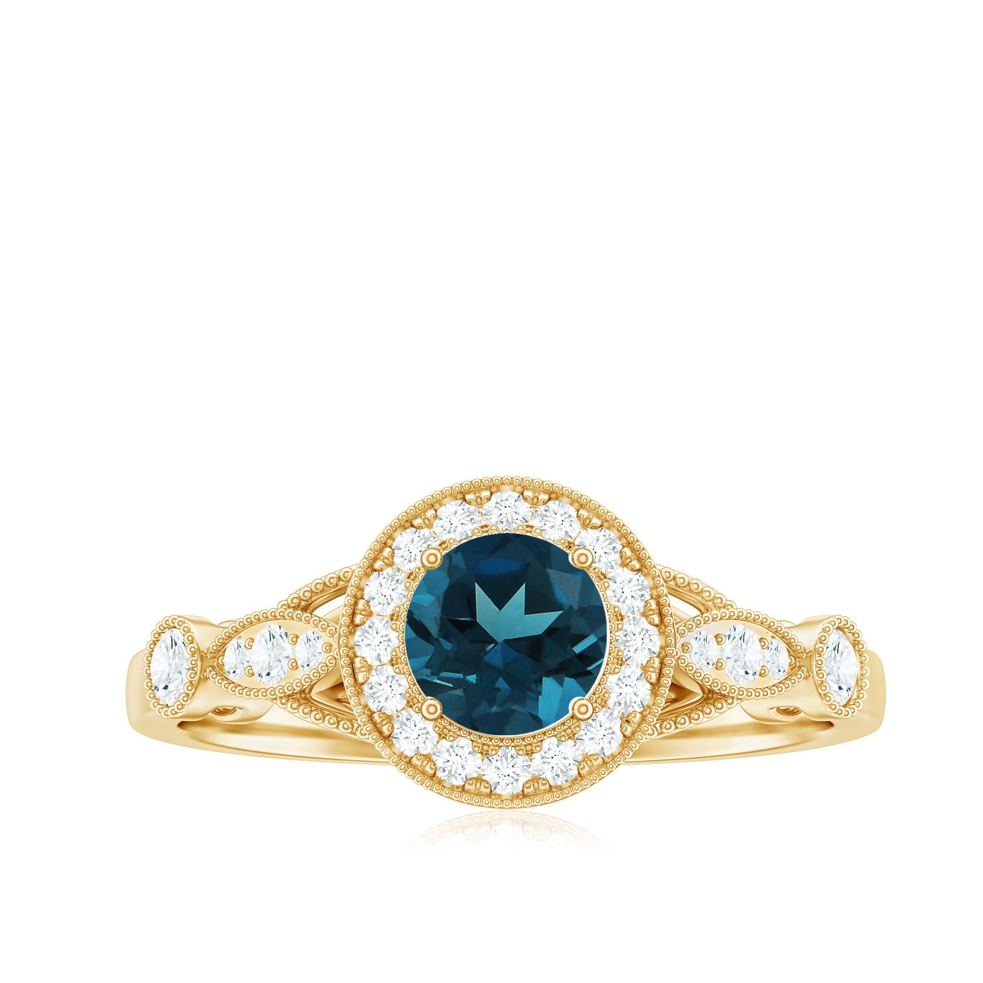 5mm London Blue Topaz Antique Engagement Ring with Diamond Halo
