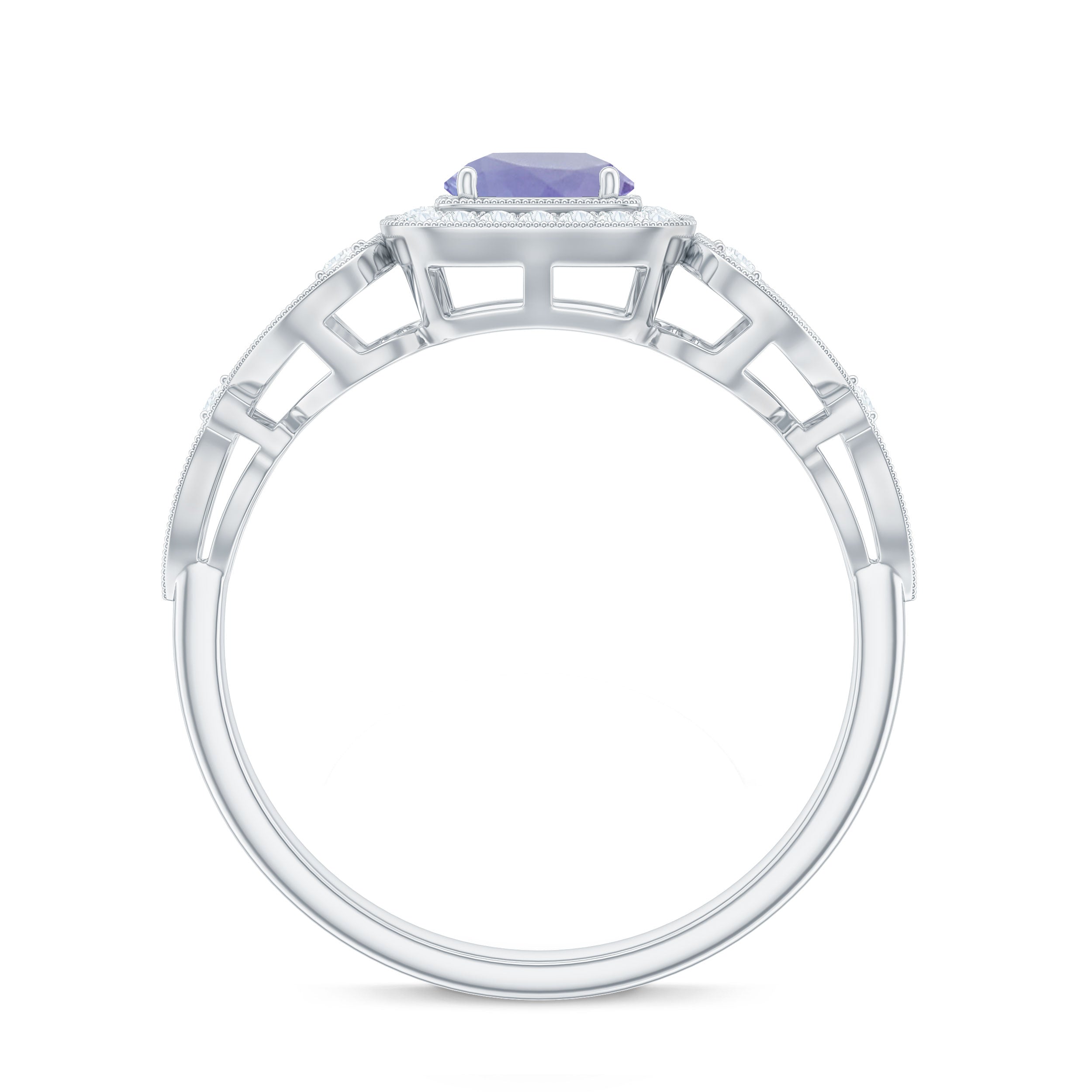 Tanzanite Vintage Looking Engagement Ring with Diamond Halo